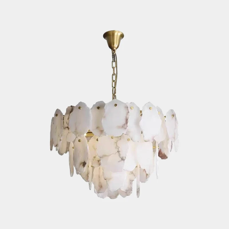 Alabaster 3 Tiers Chandelier Luxury Brass
