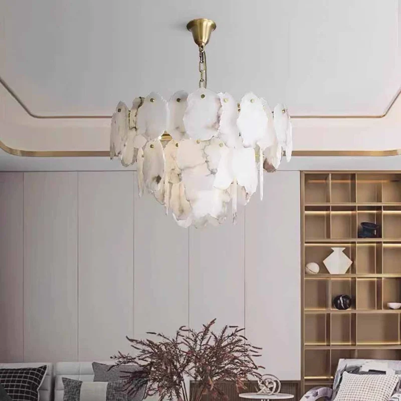 Alabaster 3 Tiers Chandelier Luxury Brass
