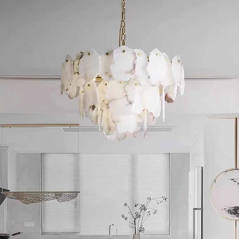 Alabaster 3 Tiers Chandelier Luxury Brass