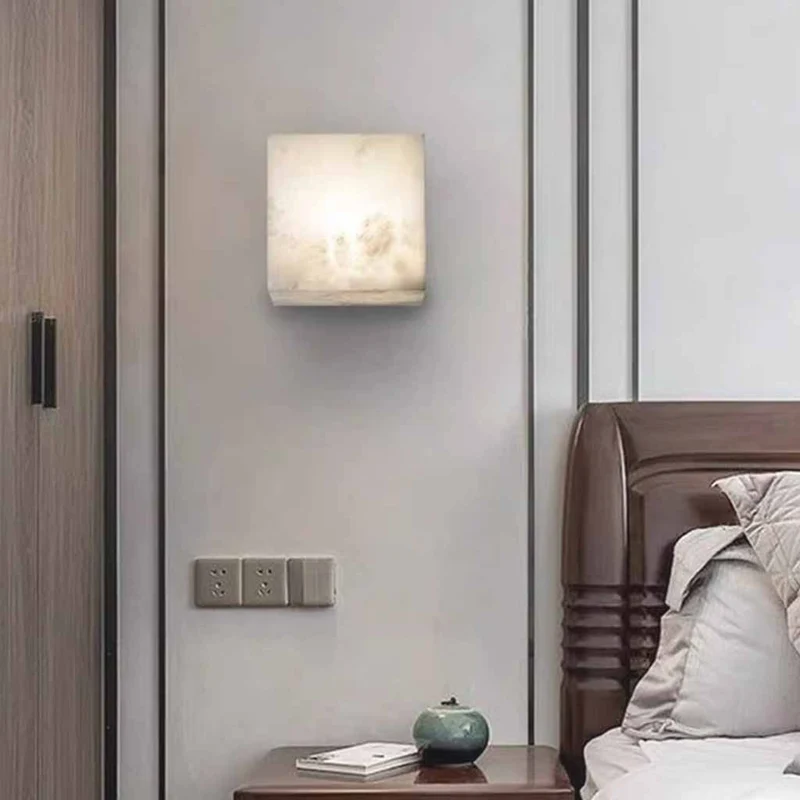Alabaster Wall Sconce Lighting Minimalist Cube LED