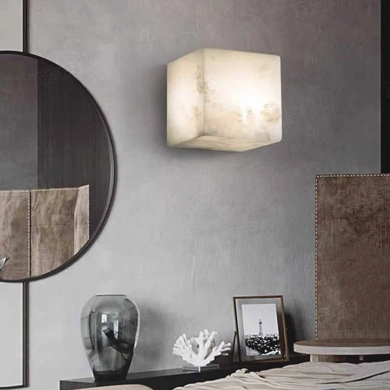 Alabaster Wall Sconce Lighting Minimalist Cube LED
