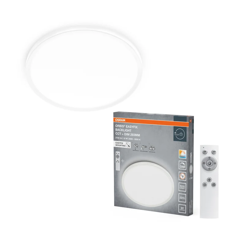 OSRAM ORBIS EASYFIX LED Backlight Deckenleuchte 29,3cm 18W CCT +DIM Fernbedienung, weiß