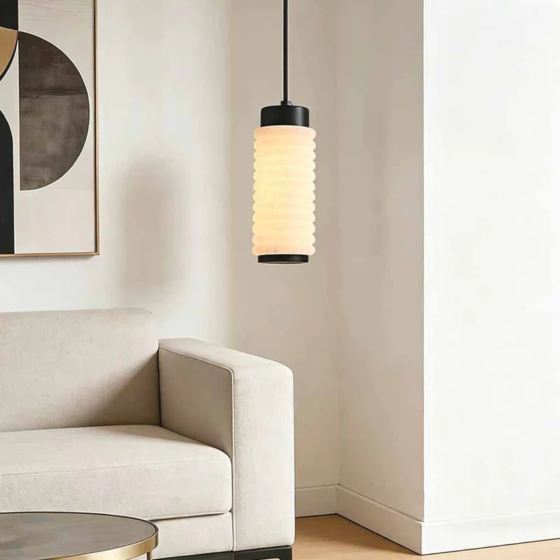 Small Cylindrical Alabaster Pendant Light LED