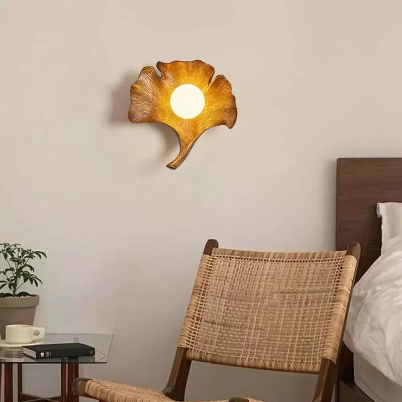 Ginkgo Leaf Wall Lamp Fiberglass with Globe, 4 Colors