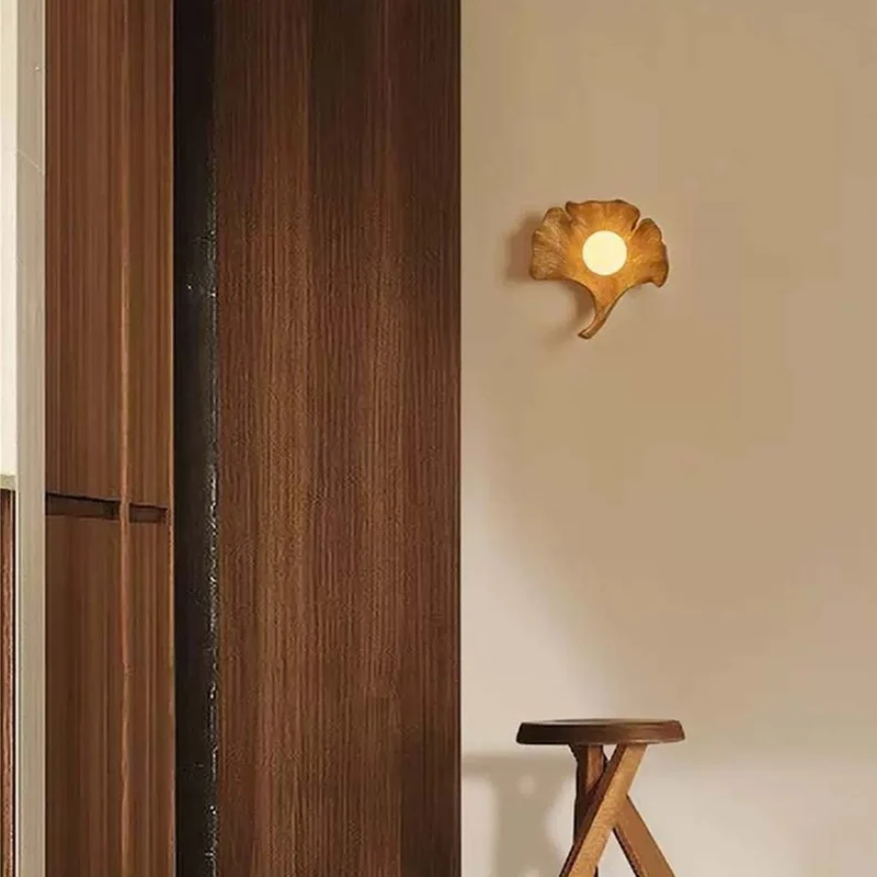 Ginkgo Leaf Wall Lamp Fiberglass with Globe, 4 Colors