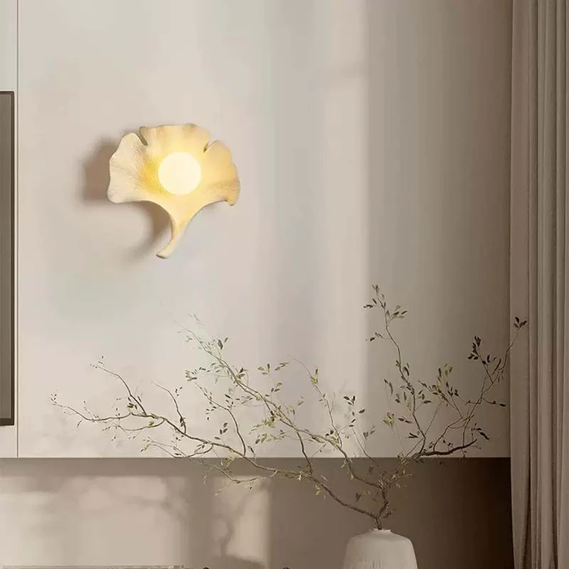Ginkgo Leaf Wall Lamp Fiberglass with Globe, 4 Colors