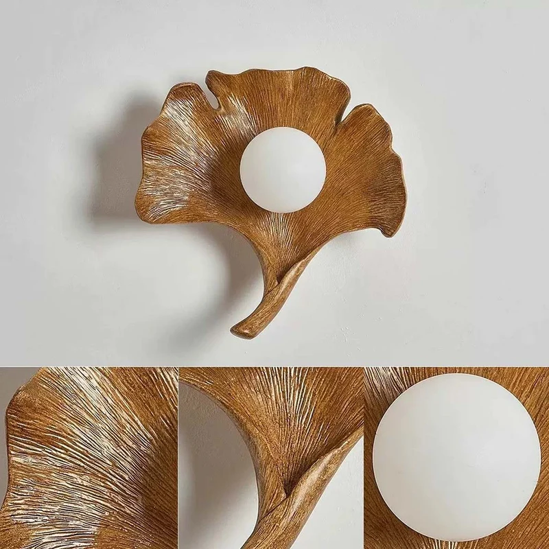 Ginkgo Leaf Wall Lamp Fiberglass with Globe, 4 Colors