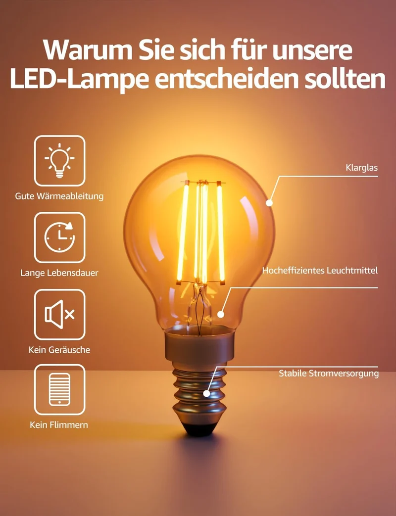 Lepro Energieklasse A E14 LED warmweiss Lampe 2.2W 470 Lumen P45 2700K Warmweiß LED Glühbirne,entspricht 40W Glühlampe,300° Abstrahlwinkel Nicht Dimmbar Energiesparlampe, 2er-Pack