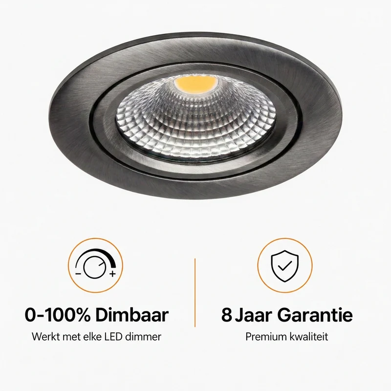LED-Einbaustrahler Gunmetal | 5W | CCT-Switch | Rund | Dimmbar | Geringe Einbautiefe | 68-78mm Sägeschnitt