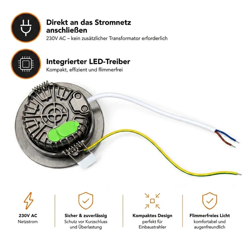 LED-Einbaustrahler Gunmetal | 5W | CCT-Switch | Rund | Dimmbar | Geringe Einbautiefe | 68-78mm Sägeschnitt