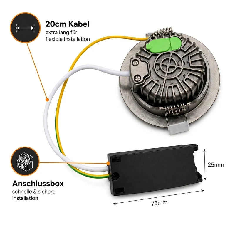 LED-Einbaustrahler Gunmetal | 5W | CCT-Switch | Rund | Dimmbar | Geringe Einbautiefe | 68-78mm Sägeschnitt