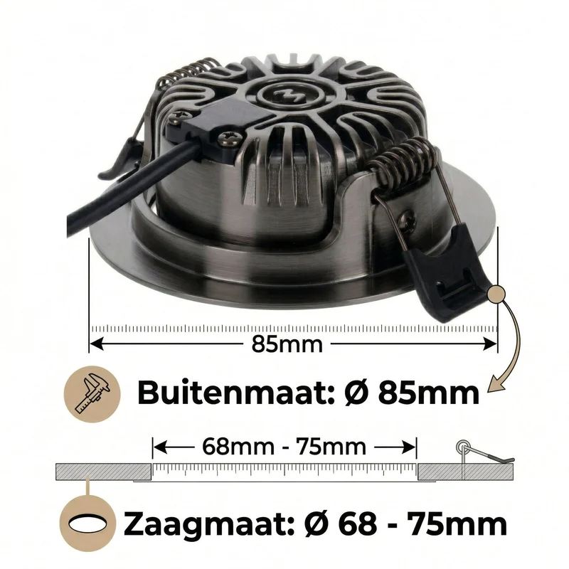 LED-Einbaustrahler Gunmetal | 5W | CCT-Switch | Rund | Dimmbar | Geringe Einbautiefe | 68-78mm Sägeschnitt