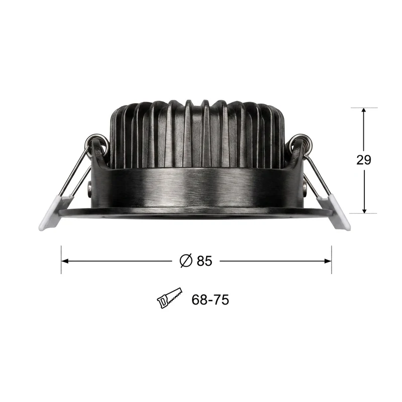 LED-Einbaustrahler Gunmetal | 5W | CCT-Switch | Rund | Dimmbar | Geringe Einbautiefe | 68-78mm Sägeschnitt