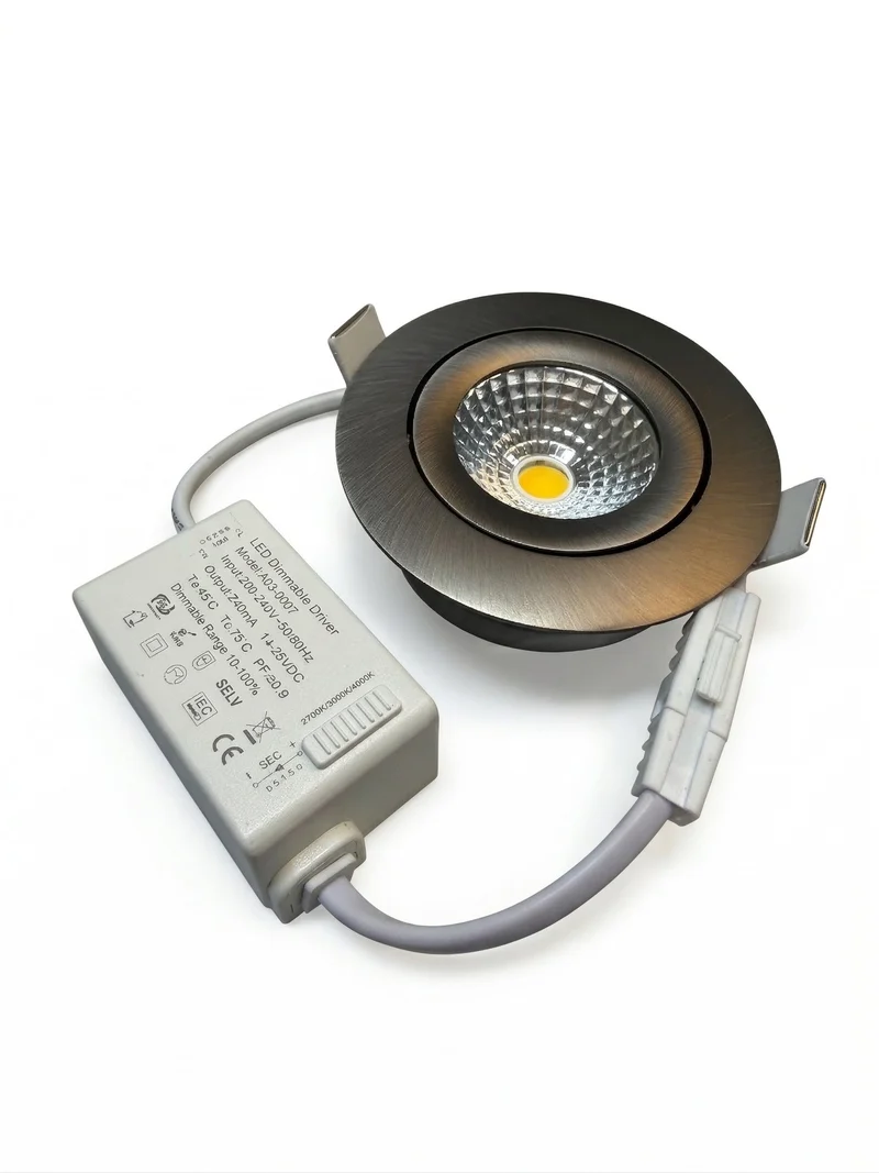 LED-Einbaustrahler Gunmetal | 5W | CCT-Switch | Rund | Dimmbar | Geringe Einbautiefe | 68-78mm Sägeschnitt