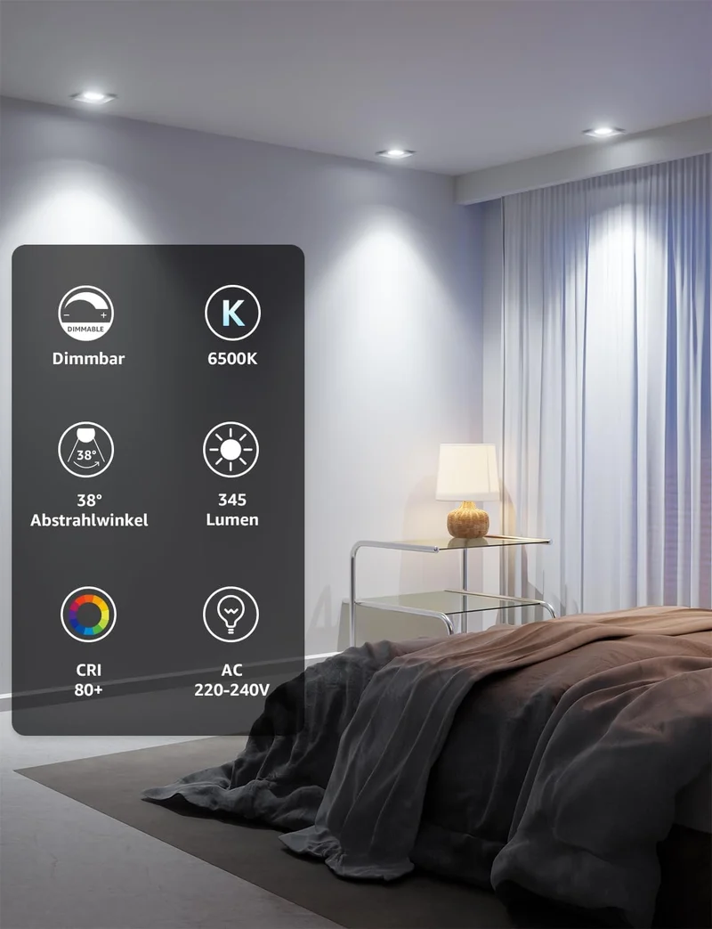 Lepro GU10 LED Lampe 4,5W Dimmbar Kaltwei?, 6500K, 345 Lumen, 38¡ã Spot, CRI>80, Energiesparend >91%, LED Reflektorlampe, Dimmbare GU10 Leuchtmittel f¨¹r K¨¹che, Wohnzimmer, 10er Pack