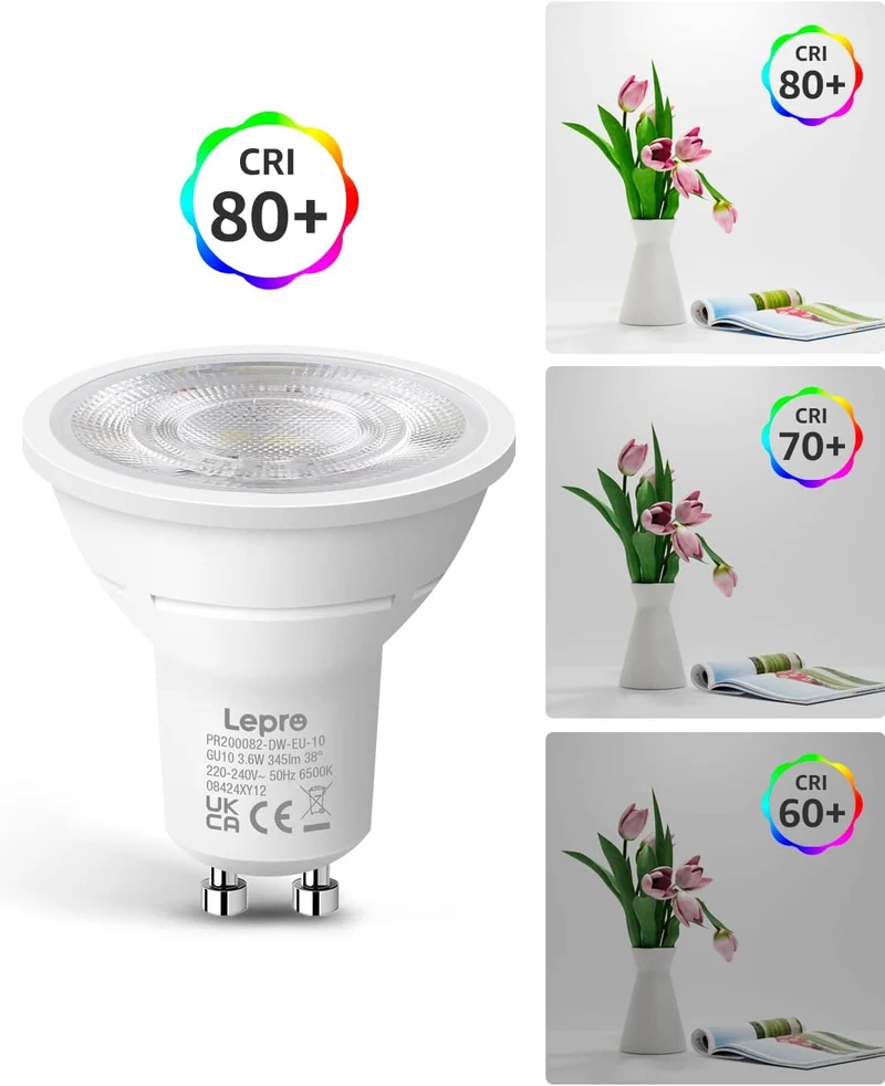 Lepro GU10 LED Kaltwei? Lampe 3.6W, 6500K, 345 Lumen, 38¡ã Spot, CRI>80, Nicht dimmbar, Energiesparend >92%, LED Reflektorlampe, Ersatz f¨¹r 50W Lampen, 10er Pack