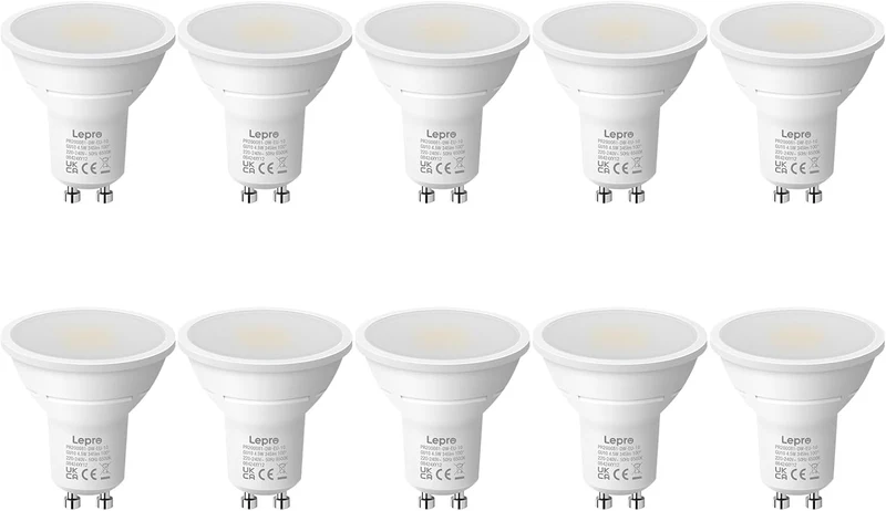 Lepro GU10 LED Kaltwei? Lampe 4.5W, 6500K, 345 Lumen, Ersetzt 50W Lampen, Nicht Dimmbar, 100¡ã Abstrahlwinkel, LED GU10 Kalweiss Reflektor Leuchtmittel, 10er Pack
