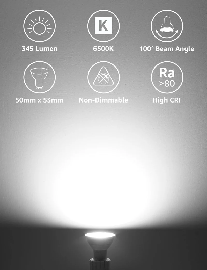Lepro GU10 LED Kaltwei? Lampe 4.5W, 6500K, 345 Lumen, Ersetzt 50W Lampen, Nicht Dimmbar, 100¡ã Abstrahlwinkel, LED GU10 Kalweiss Reflektor Leuchtmittel, 10er Pack