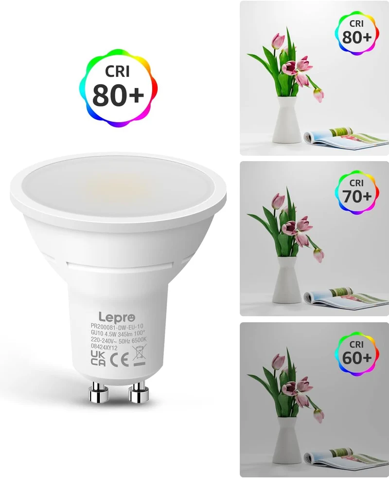 Lepro GU10 LED Kaltwei? Lampe 4.5W, 6500K, 345 Lumen, Ersetzt 50W Lampen, Nicht Dimmbar, 100¡ã Abstrahlwinkel, LED GU10 Kalweiss Reflektor Leuchtmittel, 10er Pack