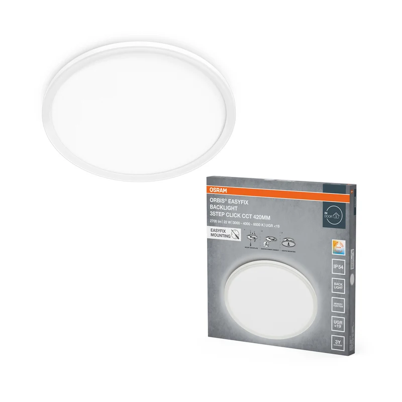 OSRAM ORBIS EASYFIX LED Backlight Deckenleuchte 42cm 22W 3Step Click CCT IP54, weiß