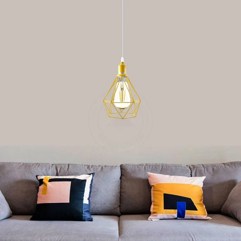 Geometrische Pendelleuchte - Industrial Diamant Drahtkäfig-Hängelampe E27~4107