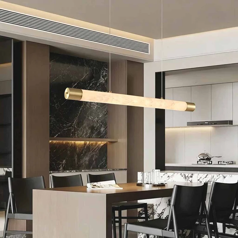 Strip Pendant Light Brass Alabaster Linear LED