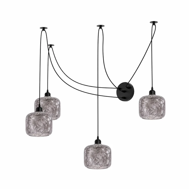 4-flammige Spider-Hängeleuchte, E27, Milchglas, verstellbares Kabel 2 m~4137