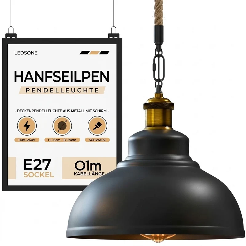 Gutsherrenleuchte Seil – Vintage Industrie Hängelampe Esstisch | Ø29cm | E27 ~4133