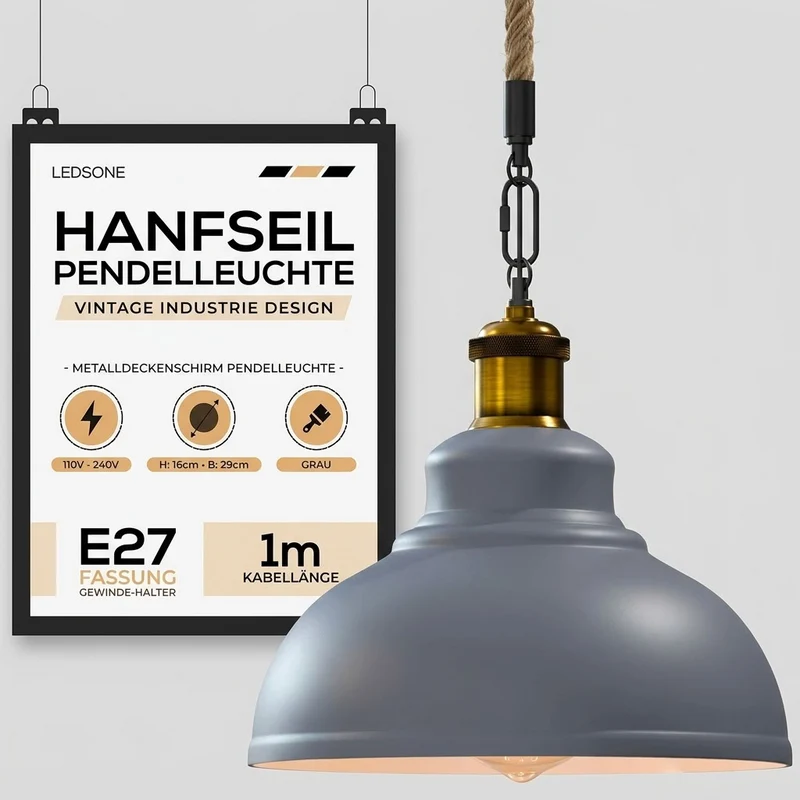 Gutsherrenleuchte Seil – Vintage Industrie Hängelampe Esstisch | Ø29cm | E27 ~4133