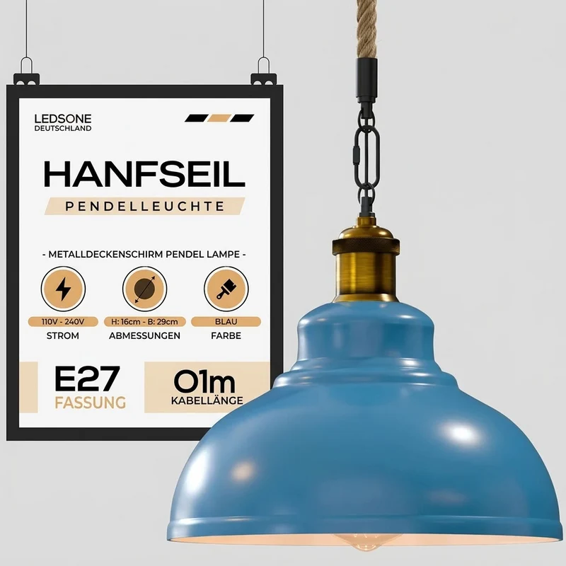 Gutsherrenleuchte Seil – Vintage Industrie Hängelampe Esstisch | Ø29cm | E27 ~4133