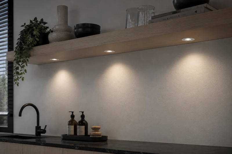 4x Baston LED Einbaustrahler Küche Ø55mm | dimmbare Küchenbeleuchtung | Unterbauleuchte Küche & Schrankbeleuchtung | 2700K | inkl. Fernbedienung | 3W | Weiß