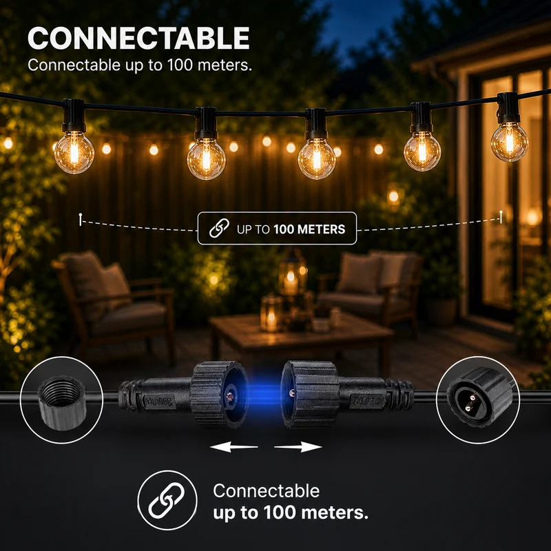 40M Lichterkette mit Fernbedienung | Inkl. 72x LED-Lampen | DIMMBAR | 1W | 2700K | 24V | Plug & Play | Verbindbar