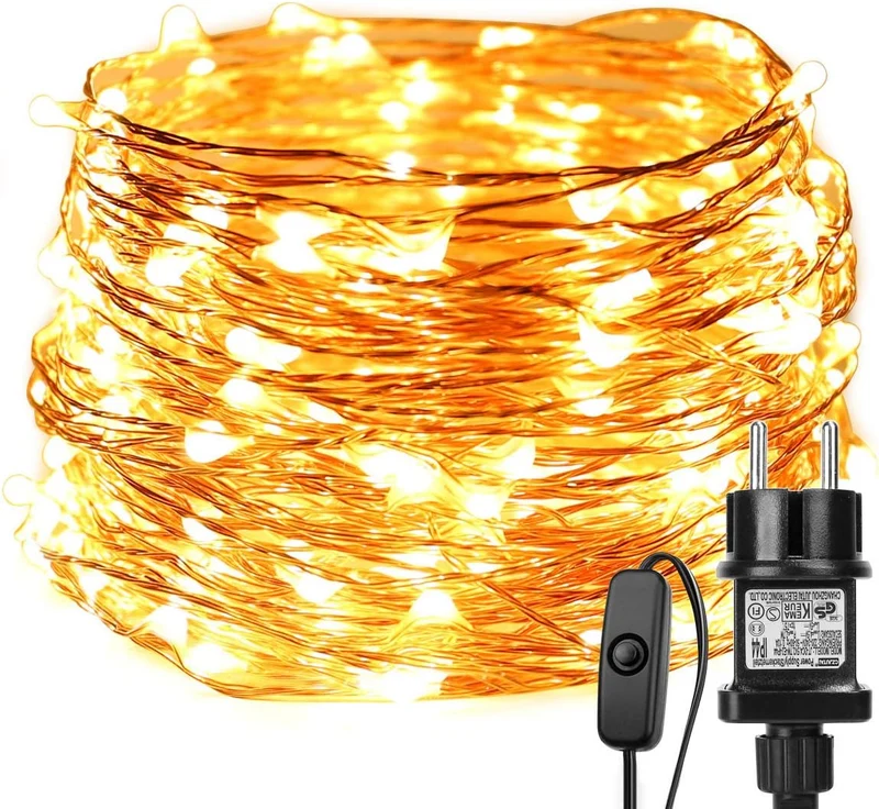 LE 20M LED Lichterkette, Drahtlichterketten 200 LEDs, Wasserdicht IP65, Strombetrieben mit Schalter, ideal f¨¹r Weihnachtsbeleuchtung, Balkon, au?en Deko innen Party usw. Warmwei?