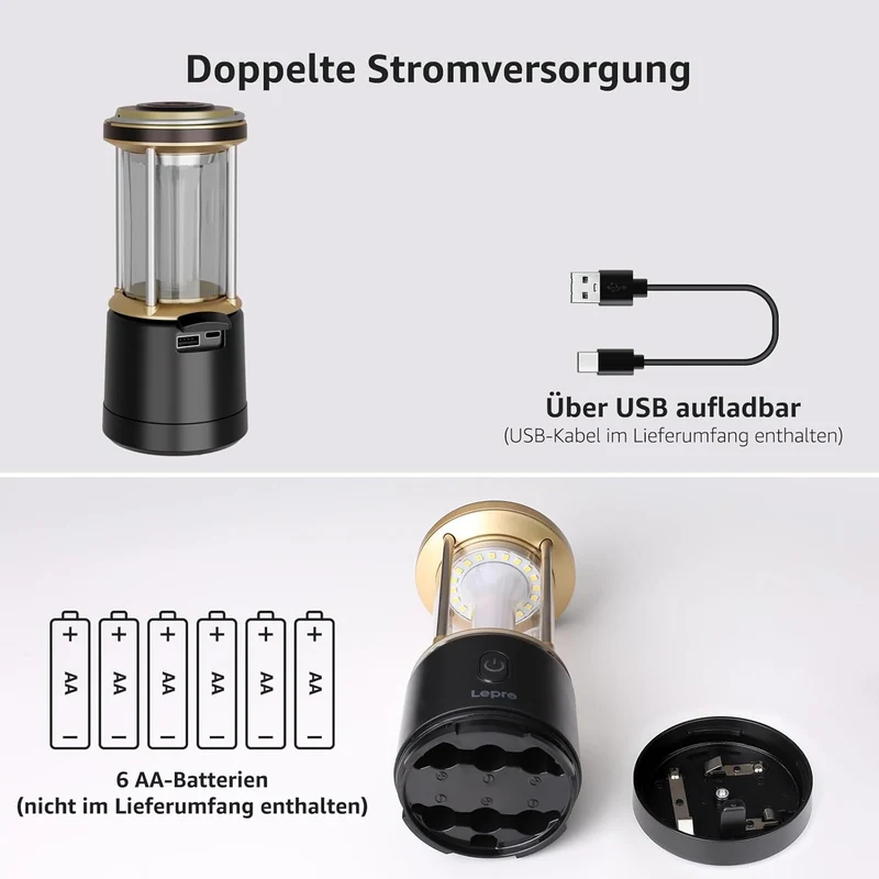 Lepro LED Campinglampe Batterie£¬Black