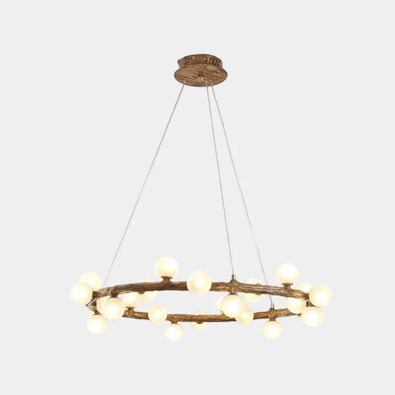 Tree Branch Chandelier Retro Resin Circle Glass Globes