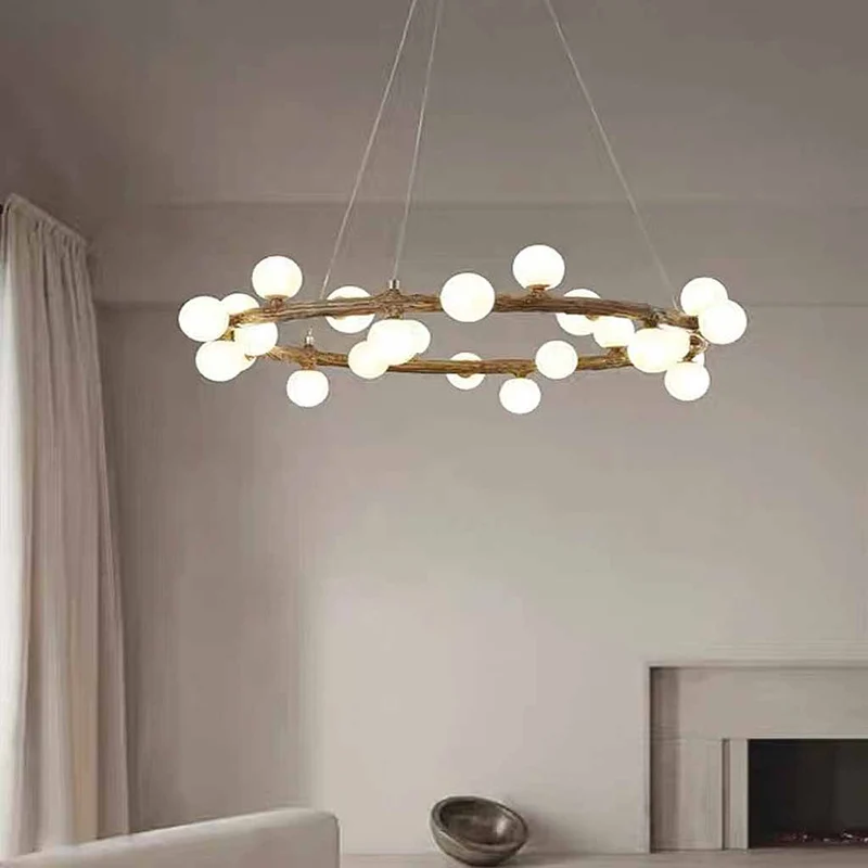 Tree Branch Chandelier Retro Resin Circle Glass Globes