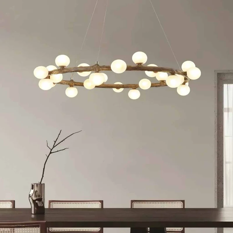 Tree Branch Chandelier Retro Resin Circle Glass Globes