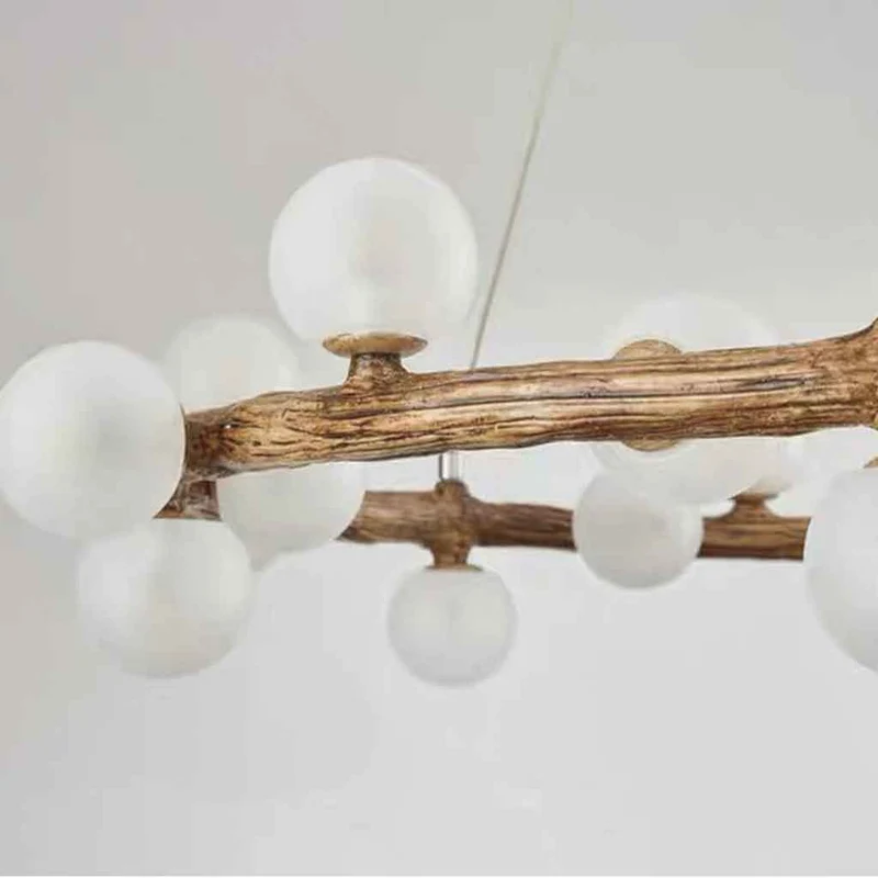 Tree Branch Chandelier Retro Resin Circle Glass Globes