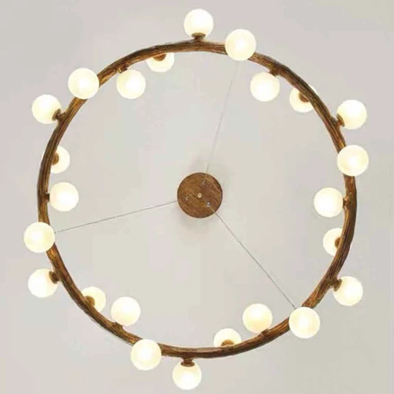 Tree Branch Chandelier Retro Resin Circle Glass Globes