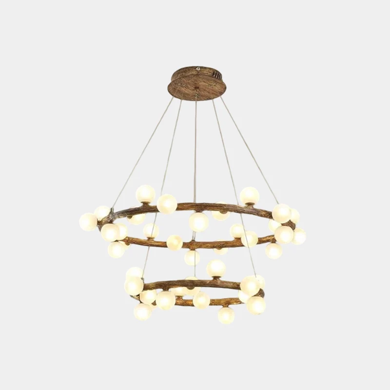 Tree Branch Chandelier Retro Resin Circle Glass Globes