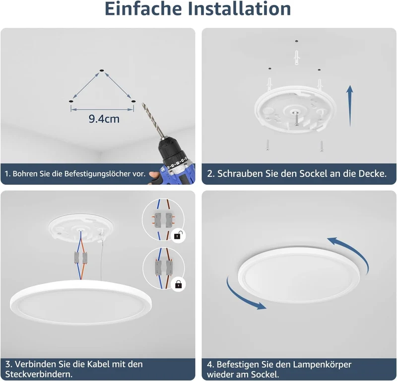 Lepro Deckenlampe 24W, IP44 Wasserfest Deckenleuchte，3000K 2400LM Badezimmer Lampe, Warmweiß Deckenleuchte Badezimmer, ideal Badezimmerlampe Decke für Bad Schlafzimmer Wohnzimmer, Ø29.3cm, 2 Stücke