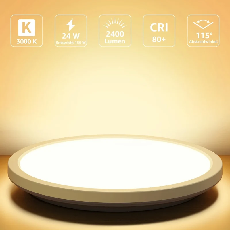 Lepro Deckenlampe 24W, IP44 Wasserfest Deckenleuchte，3000K 2400LM Badezimmer Lampe, Warmweiß Deckenleuchte Badezimmer, ideal Badezimmerlampe Decke für Bad Schlafzimmer Flur Küche Wohnzimmer, Ø29.3cm