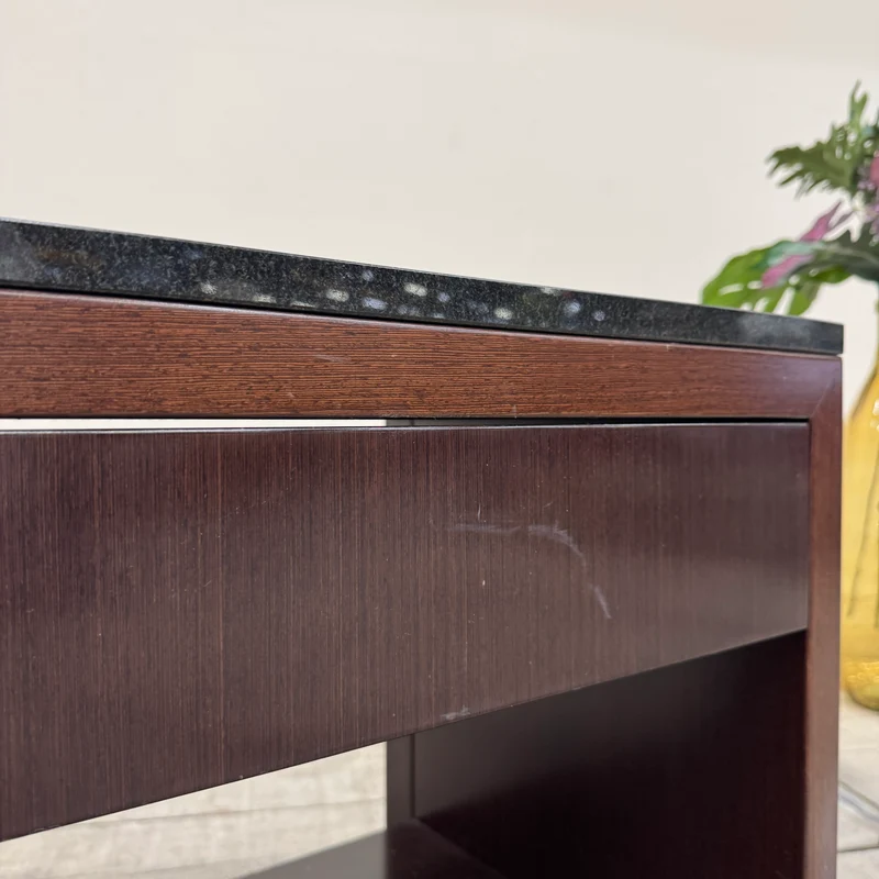Nachttisch Dunkle Eiche mit Granit 65cm Nachtkonsole Beistelltisch Tisch Gebraucht