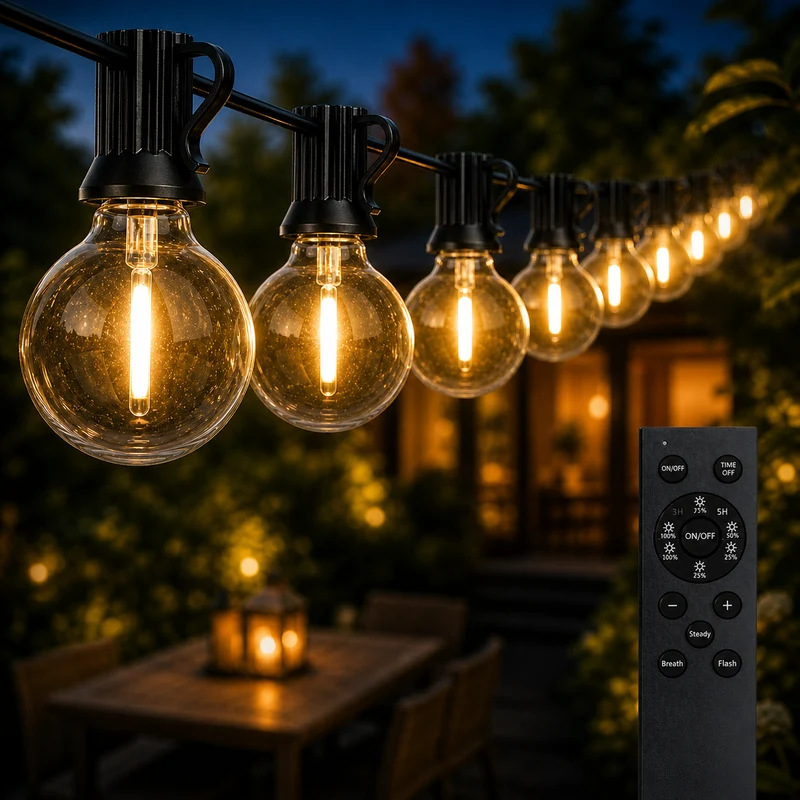 30M Lichterkette mit Fernbedienung | Inkl. 51x LED-Lampen | DIMMBAR | 1W | 2700K | 24V | Plug & Play | Verbindbar
