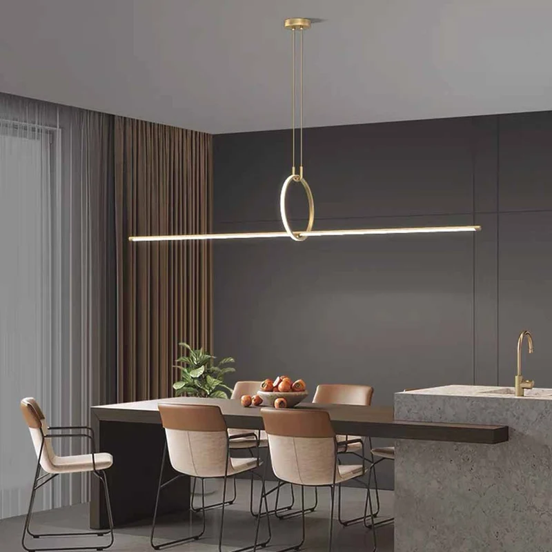 Brass Linear Pendant Light Minimalist Ring LED