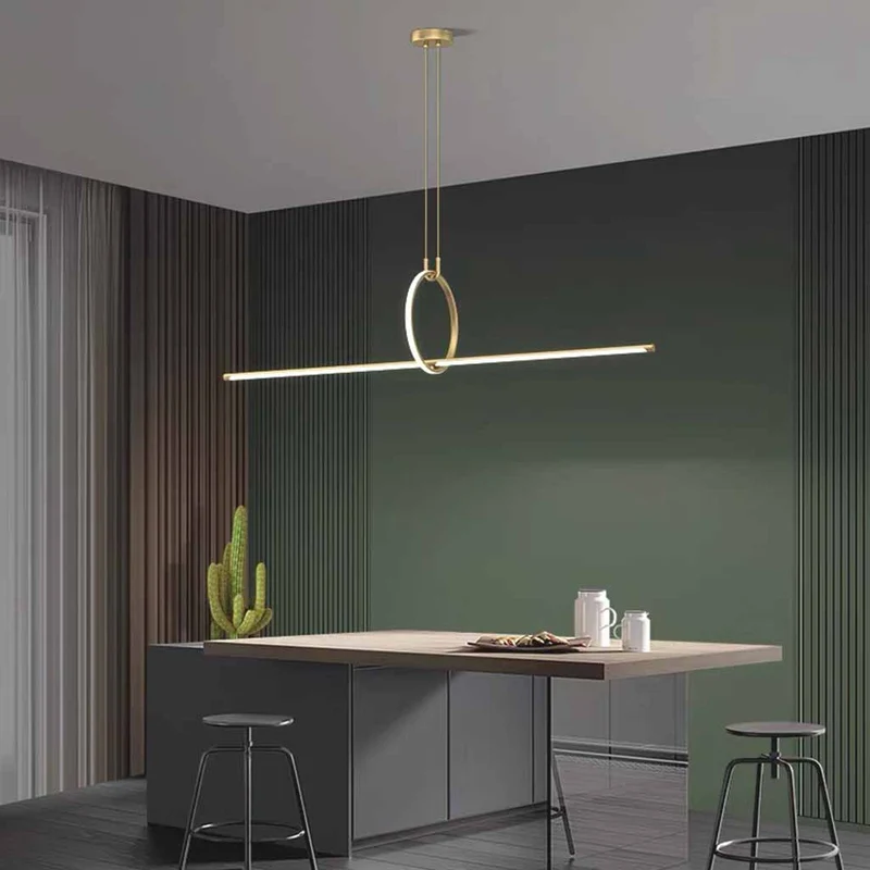 Brass Linear Pendant Light Minimalist Ring LED