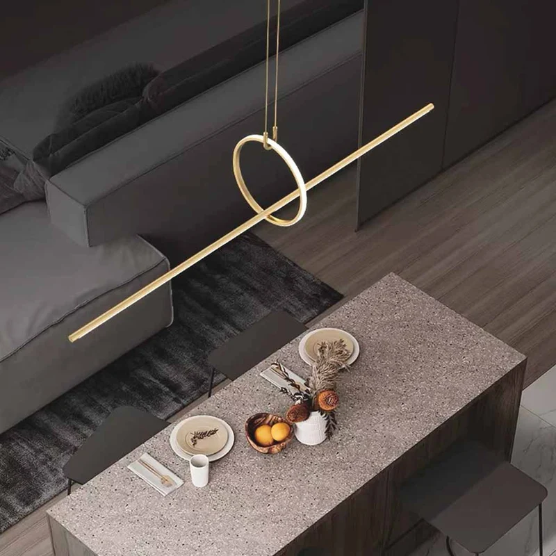 Brass Linear Pendant Light Minimalist Ring LED