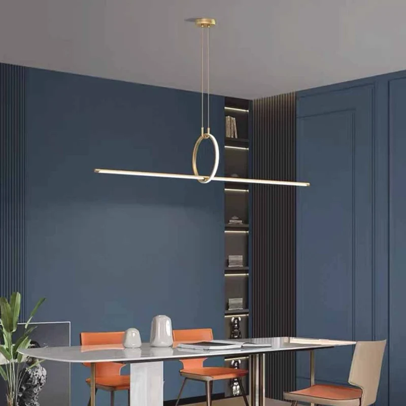 Brass Linear Pendant Light Minimalist Ring LED