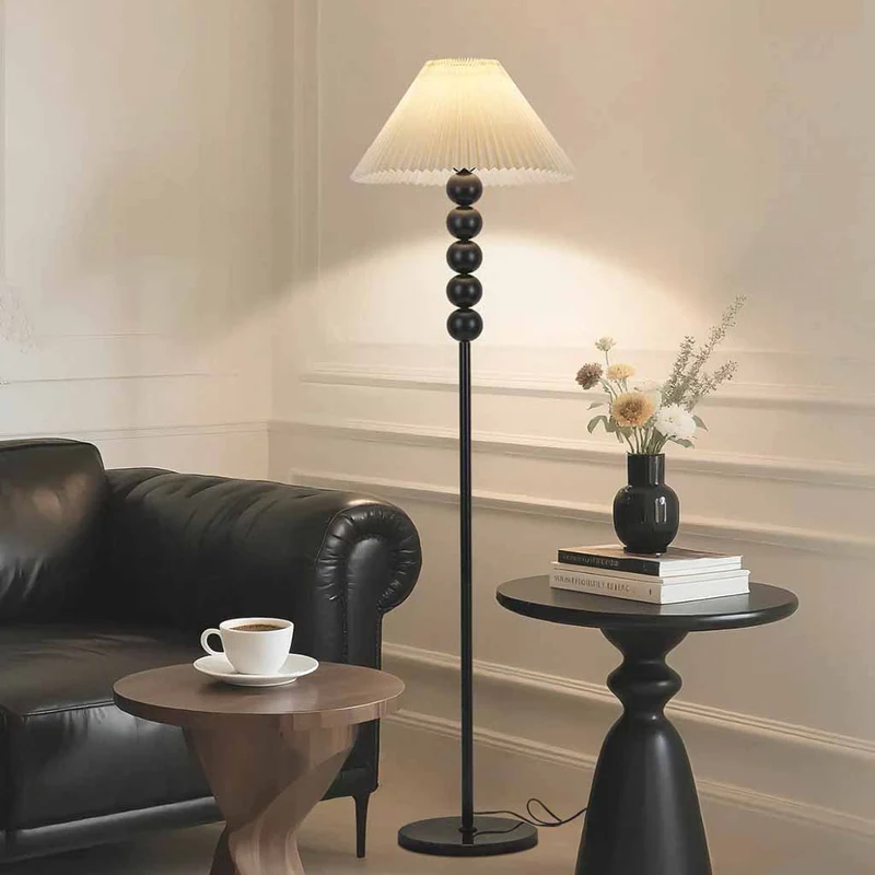 Pleated Shade Floor Lamp Standing Vintage Fabric