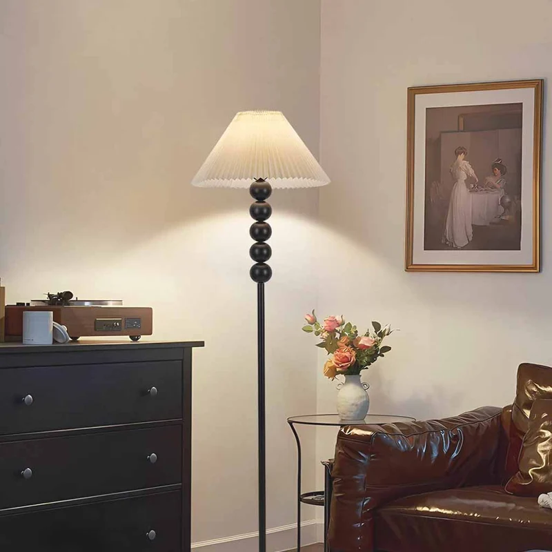 Pleated Shade Floor Lamp Standing Vintage Fabric